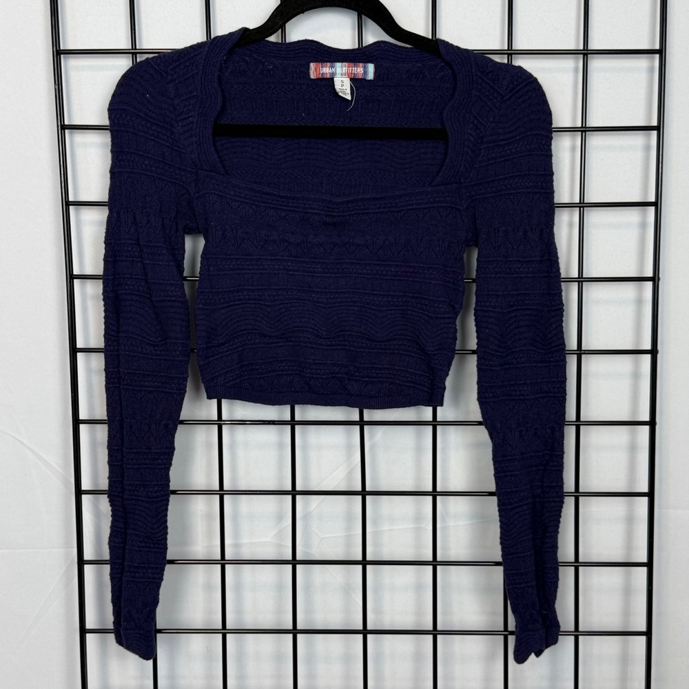 Urban Outfitters Siouxsie Square Neck Boho Crop Sweater Womens Small Blue Boho